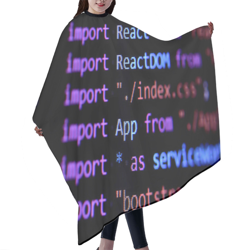 Personality  Close-up Of React, Javascript Programming Source Code Hair Cutting Cape