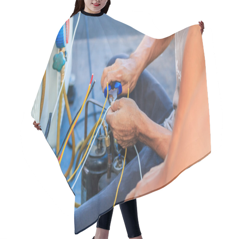 Personality  Technician Preparing To Install Air Conditioner Hair Cutting Cape