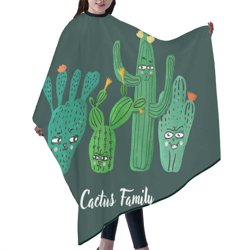 Personality  Cute Succulents Or Cactus Plants With Happy Faces Hair Cutting Cape