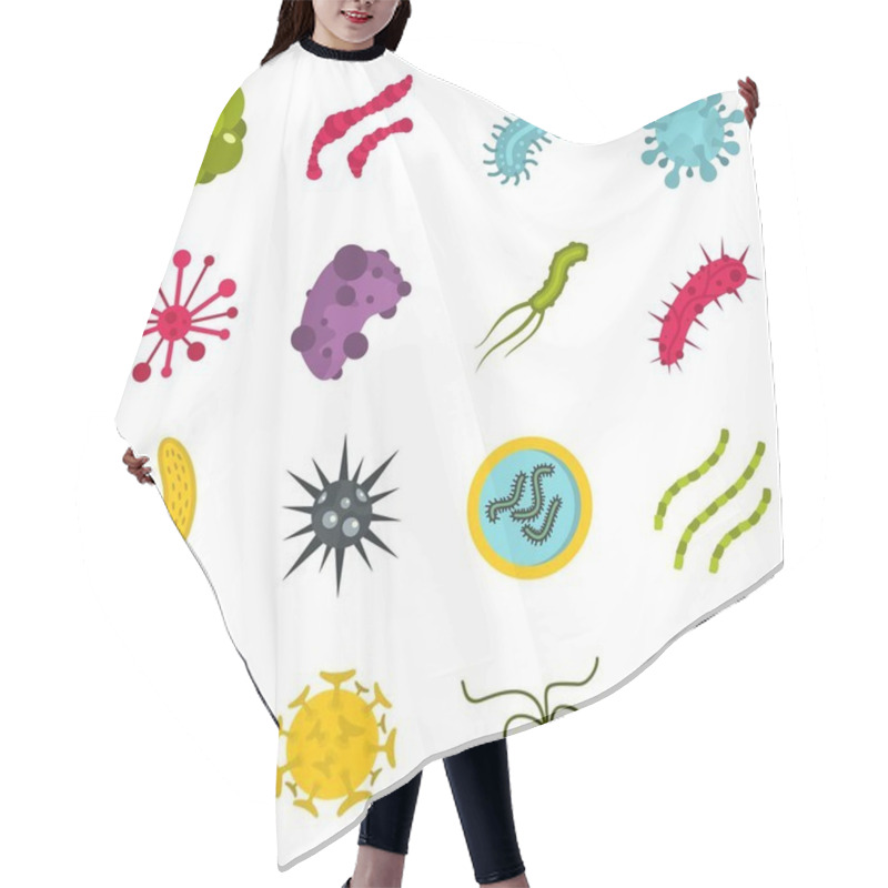 Personality  Virus Bacteria Set Flat Icons Hair Cutting Cape