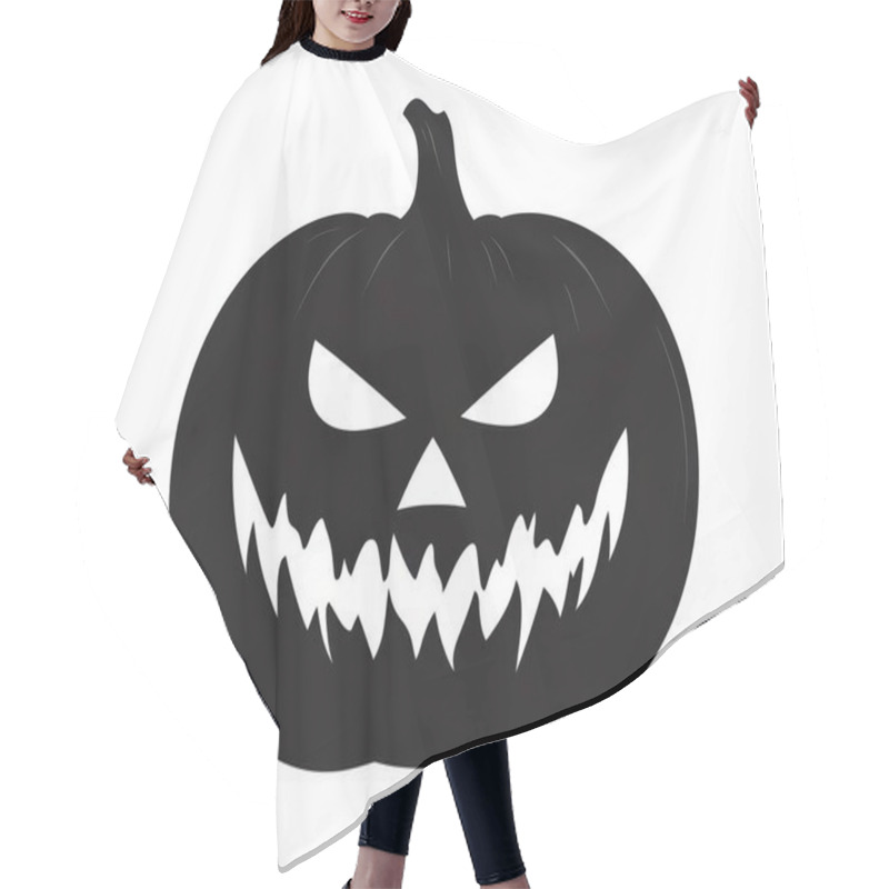 Personality  A Menacing Black Pumpkin With Sharp Teeth And Angry Eyes, Perfect For Halloween Decorations. Hair Cutting Cape