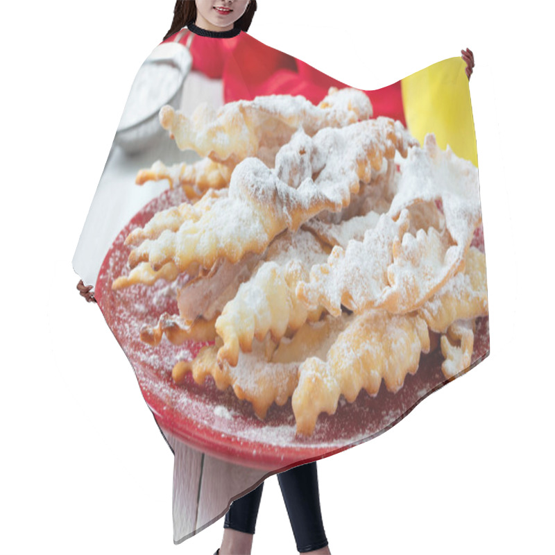 Personality  Brushwood - Crispy Deep Fried Cookies In Powdered Sugar With Tea And Jam. A Traditional Treat At European Festivals. Hair Cutting Cape