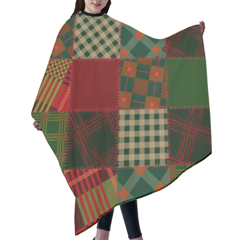 Personality  Seamless Patchwork Of Check Sguare Hair Cutting Cape