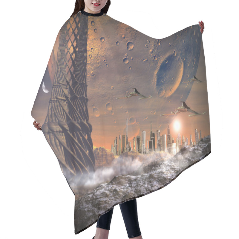 Personality  Alien Planet With Alien Town Hair Cutting Cape