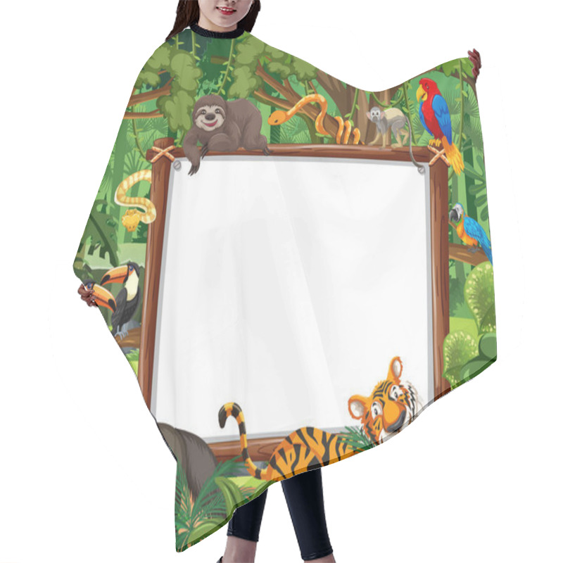 Personality  Blank Banner In The Rainforest Scene With Wild Animals Illustration Hair Cutting Cape