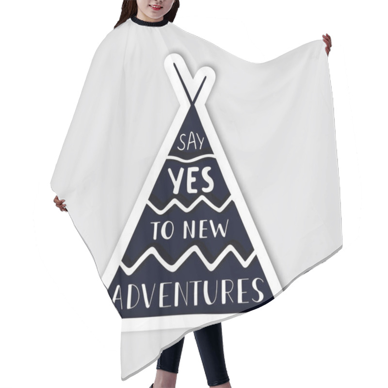 Personality  Silhouette Of Wigwam With Hand Drawn Lettering Inside. Hair Cutting Cape