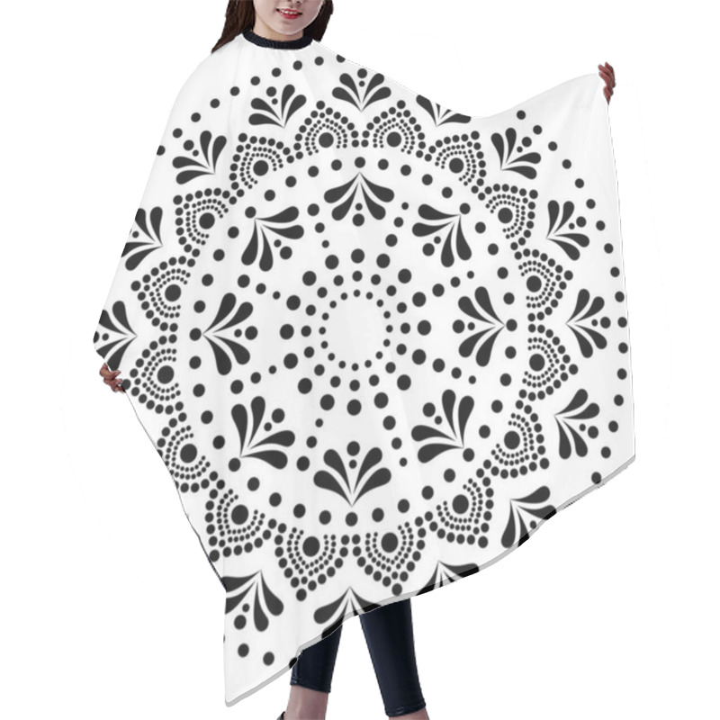 Personality  Mandala Dot Painting Vector Design, Aboriginal Dot Art Style, Australian Folk Art Boho Style In Black On White Background  Hair Cutting Cape