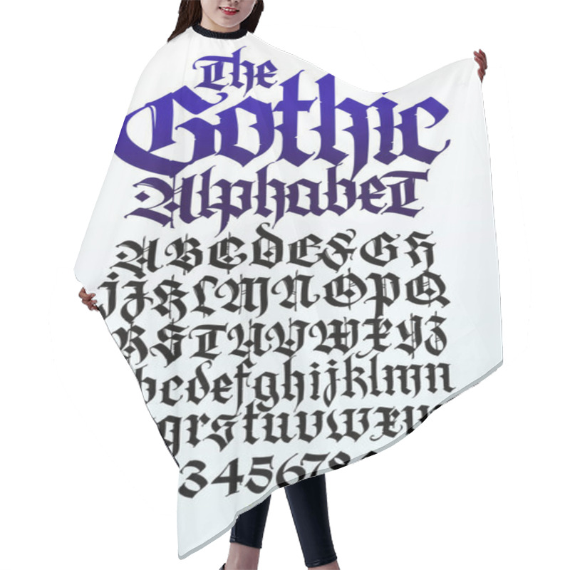 Personality  Gothic. Vector. Uppercase And Lowercase Letters On A White Background. Beautiful And Stylish Calligraphy. Elegant European Typeface For Tattoo. Medieval Modern Style. Letters And Numbers. Hair Cutting Cape