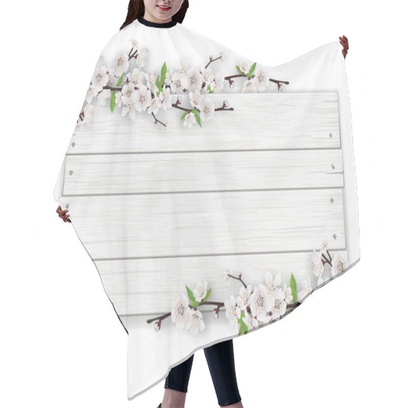 Personality  Empty White Wooden Sign With Blooming Tree Branch Hair Cutting Cape