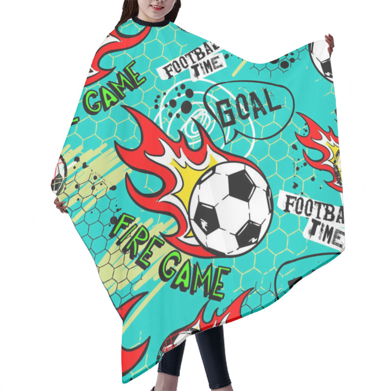 Personality  Seamless Pattern With Hand Drawn Elements, Football Theme Hair Cutting Cape