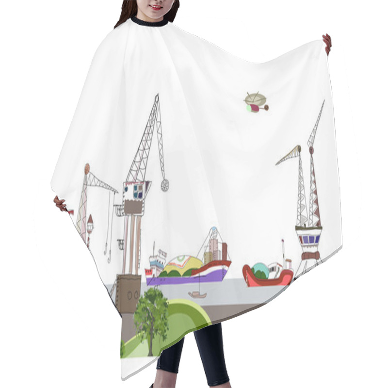 Personality  Big Port Illustration, City Collection Hair Cutting Cape