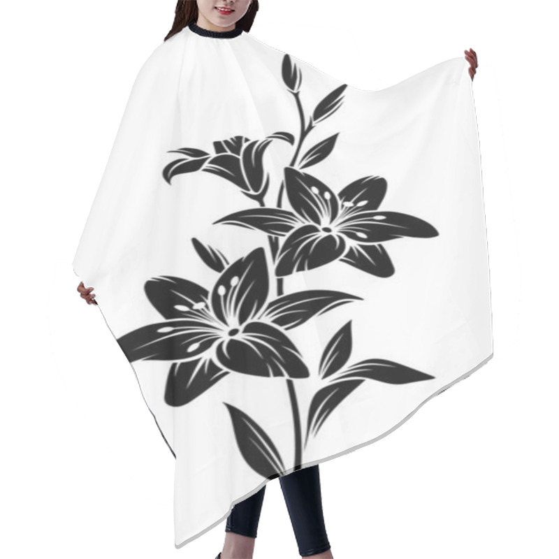 Personality  Vector Black Silhouette Of Lily Flowers. Hair Cutting Cape