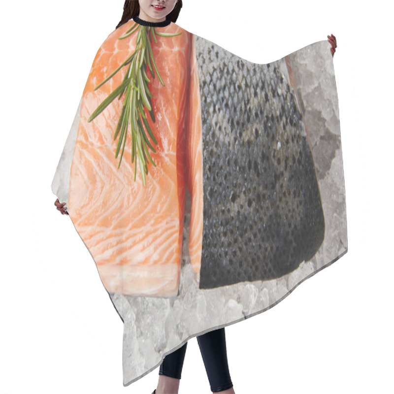 Personality  Top View Of Sliced Red Fish Fillet With Rosemary On Crushed Ice Hair Cutting Cape