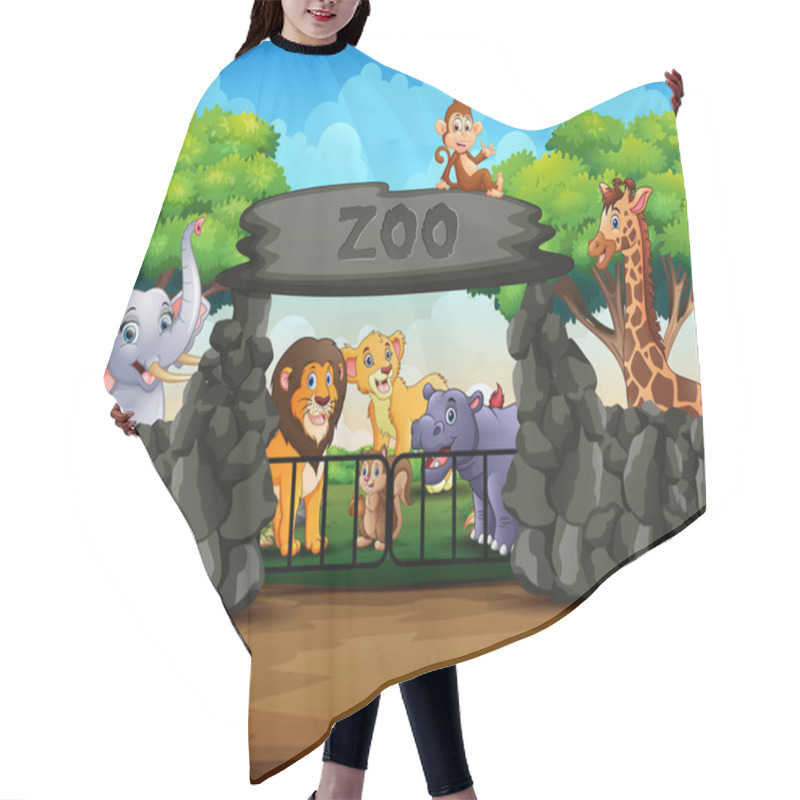 Personality  Zoo Entrance Outdoor View With Different Cartoon Animals Hair Cutting Cape