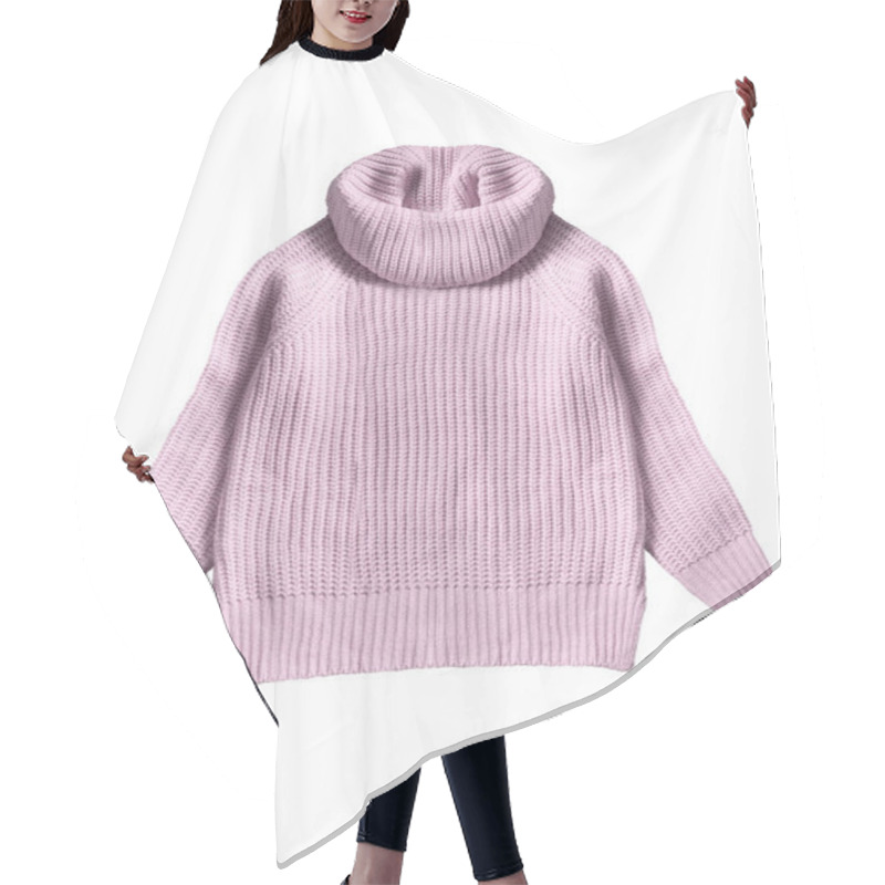 Personality  Pink Warm Oversized Sweater Isolated Over White Hair Cutting Cape