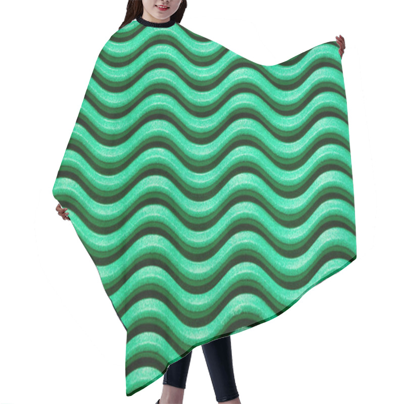 Personality  Wavy Lines With Light And Shadows In Green Corrugated Cardboard. Hair Cutting Cape