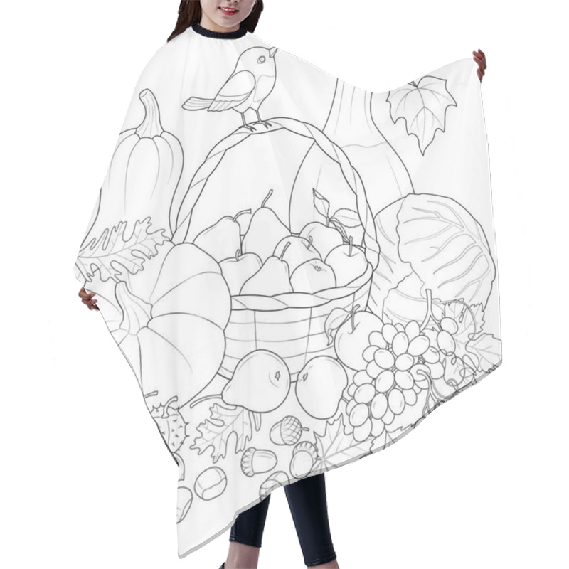 Personality  Autumn Harvest Black And White Vector Illustration Hair Cutting Cape