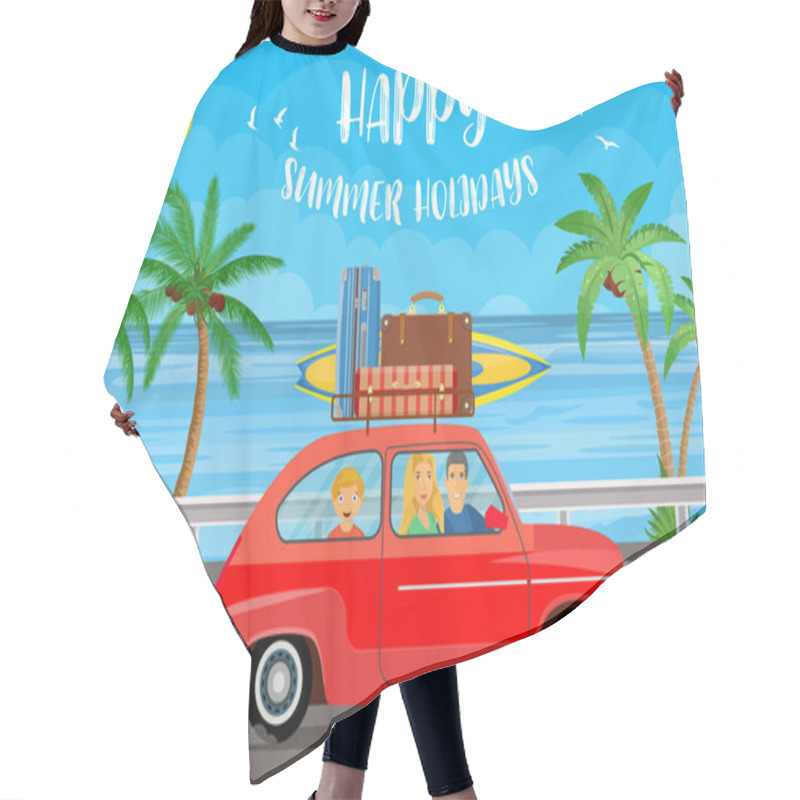 Personality  Happy Family Traveling By Car Hair Cutting Cape