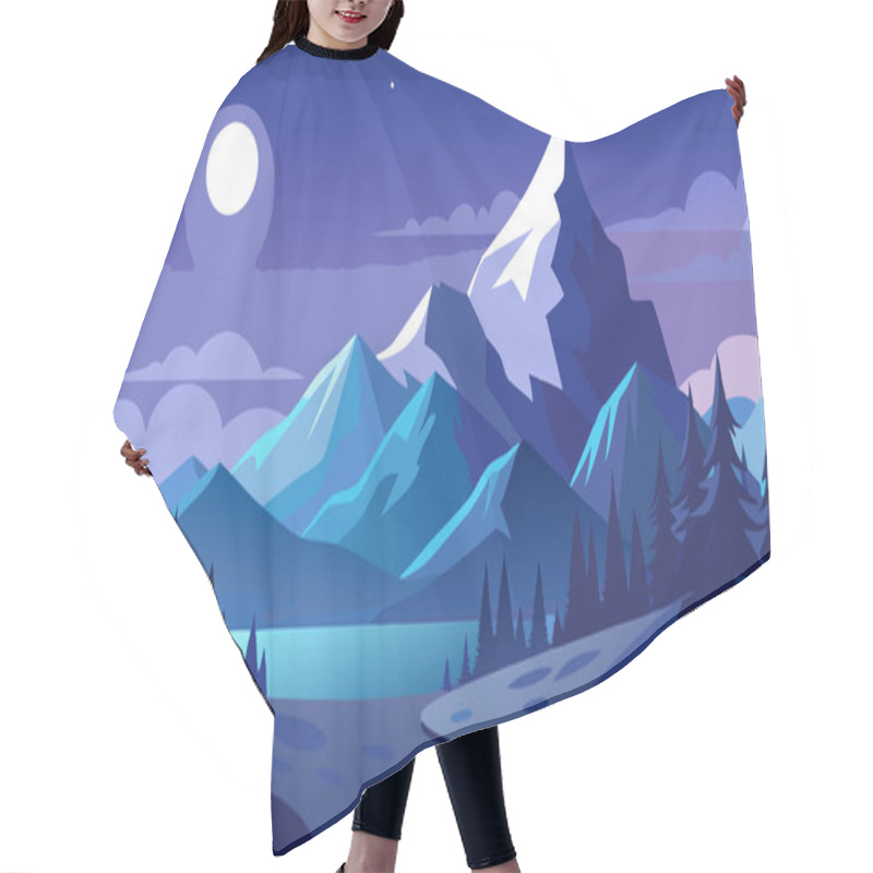 Personality  Peaceful Digital Illustration Of Snowy Mountains At Night With Starry Sky Hair Cutting Cape