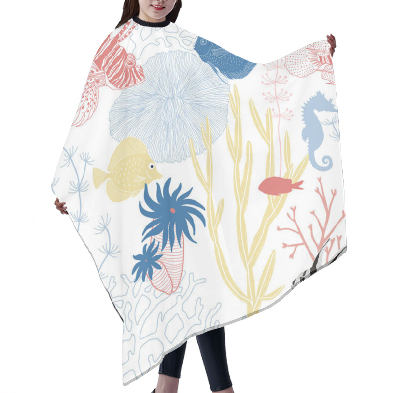 Personality  Underwater Graphic Illustration Seamless Pattern Hair Cutting Cape