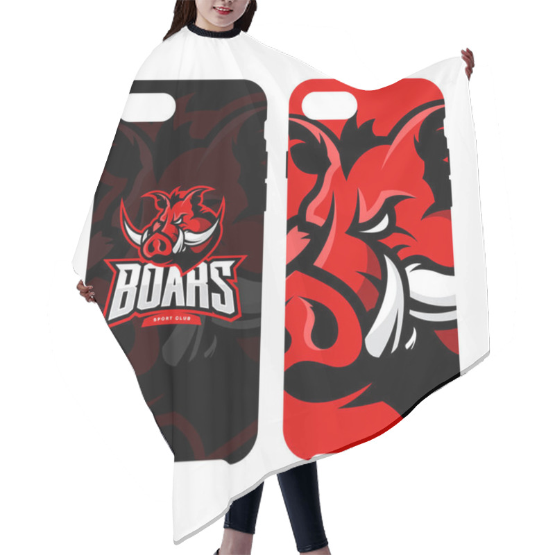 Personality  Furious Boar Sport Club Vector Logo Concept Smart Phone Case Isolated On White Background.  Hair Cutting Cape