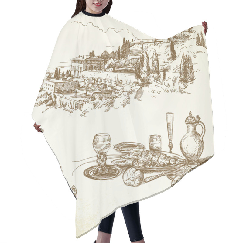 Personality  Wine, Vineyard, Tuscany - Hand Drawn Collection Hair Cutting Cape