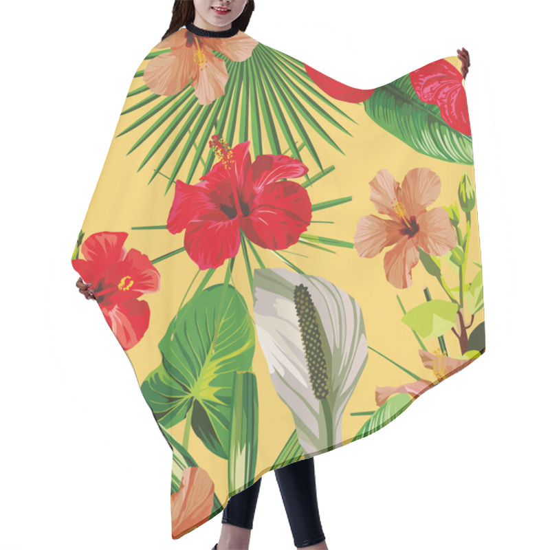 Personality  Red Flowers Leaves Yellow Background Seamless Hair Cutting Cape