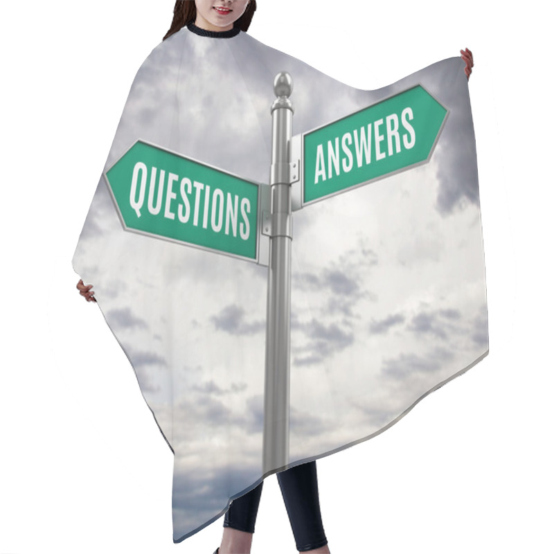 Personality  Questions And Answers Road Signs. 3d Illustration Hair Cutting Cape