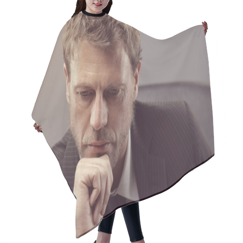 Personality  Worried Businessman Hair Cutting Cape