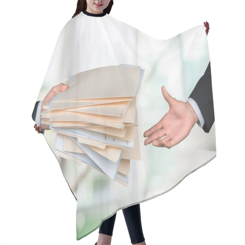 Personality   Teamwork Concept Two Men And Documents Hair Cutting Cape