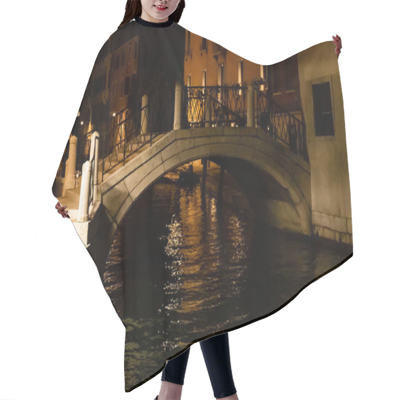 Personality  Bridge Above Canal Near Ancient Buildings At Night In Venice, Italy  Hair Cutting Cape