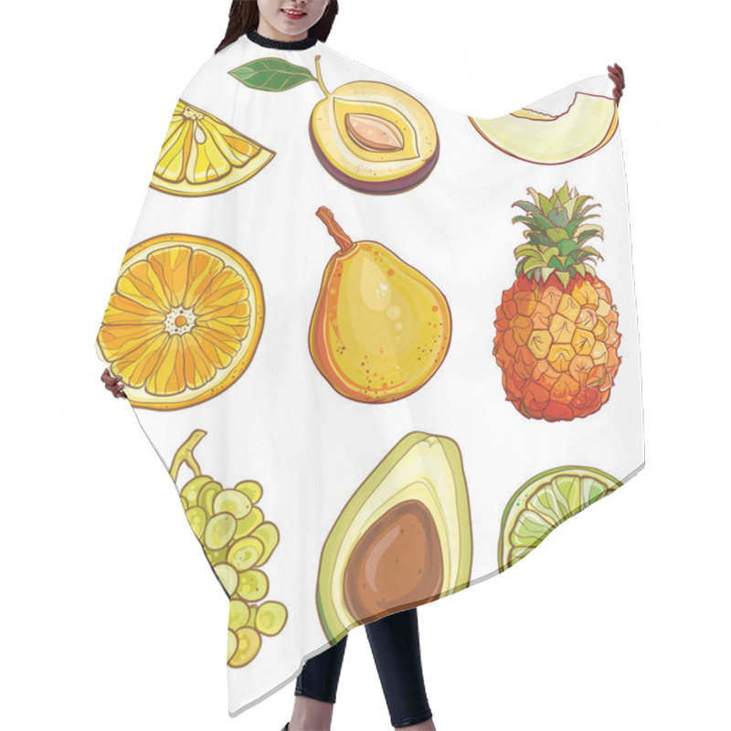 Personality  Vector Set With Fruits And Berries: Yellow, Green And Orange Hair Cutting Cape