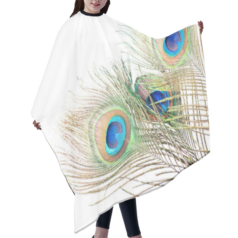 Personality  Peacock Feather On White Hair Cutting Cape