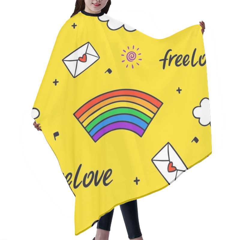 Personality  Never Ending Cute Doodle Pattern With Lgbt Rainbow, Hearts, Text, Clouds And Sunshine. Gay Pride. Pride Month. Love, Freedom, Support, Lgbtq+  Hair Cutting Cape