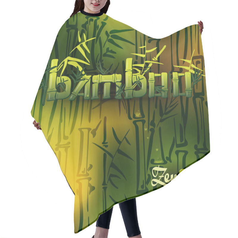 Personality  Bamboo Logo Stems With Bamboo Bush Isolated Vector Ink Pen Painting Style. Beauty Freshness Bamboo Logo With Water Drops For Spa. Bamboo Seamless Pattern In A Panel. Green Bamboo Background. Hair Cutting Cape