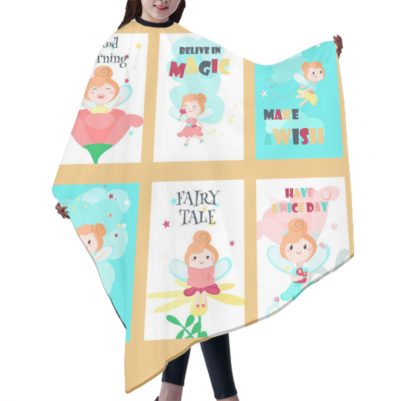 Personality  Vector Set Of Cards With Cute Little Fairies Hair Cutting Cape