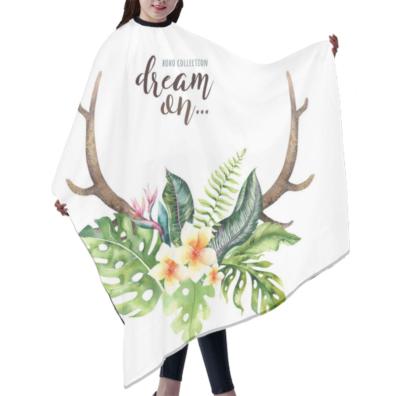 Personality  Deer Horns And Tropic Leaves Hair Cutting Cape