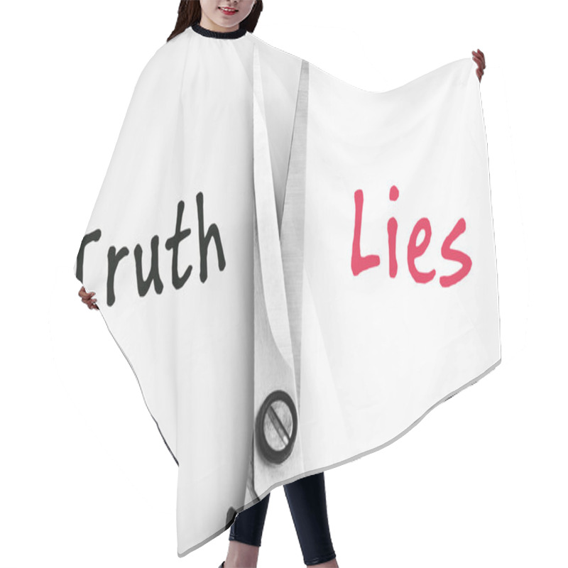 Personality  Truth And Lies Words With Scissors In Middle Hair Cutting Cape