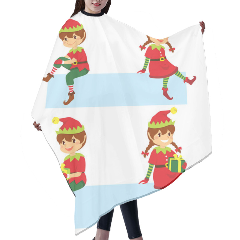 Personality  Cute Cartoon Christmas Elves Sitting On A Banner In Different Poses  Hair Cutting Cape