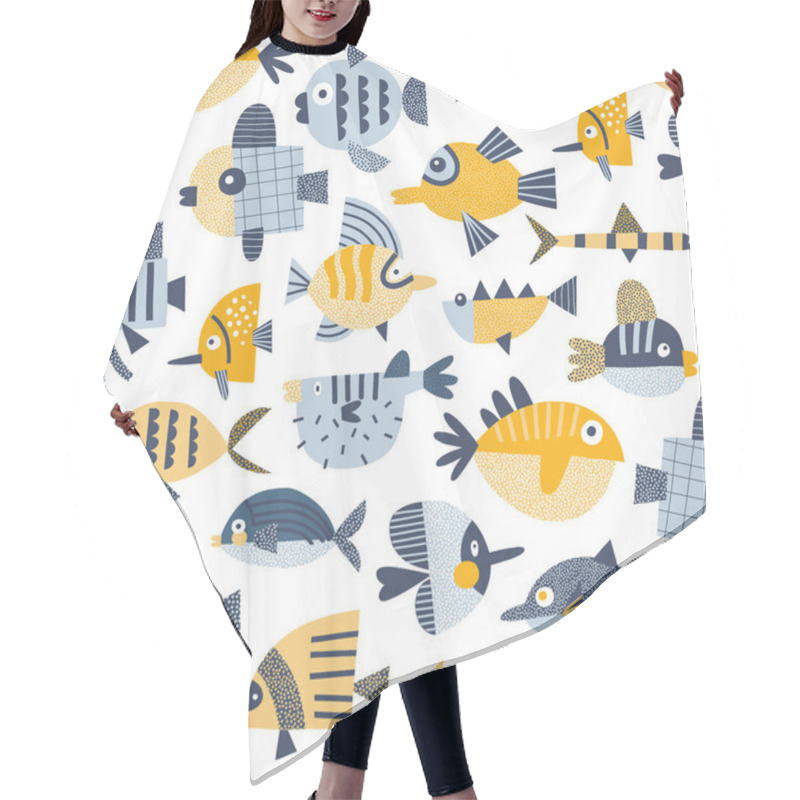 Personality  Blue Yellow Papercut Fish Vector Seamless Pattern Hair Cutting Cape