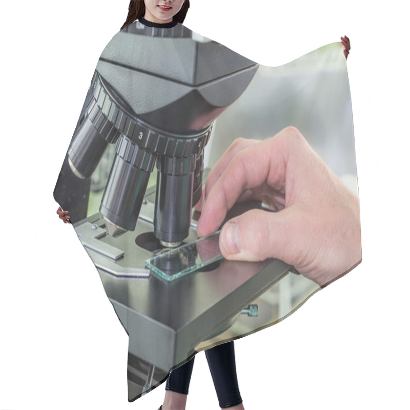 Personality  Testing Specimen With The Microscope Hair Cutting Cape