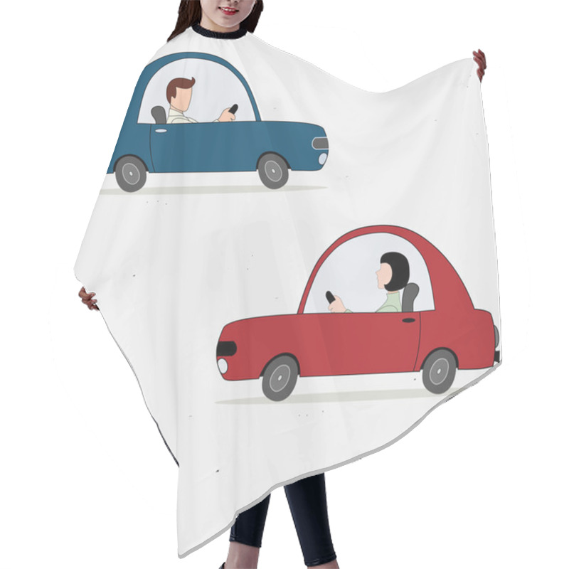 Personality  Two Cartoon Cars Drivers Hair Cutting Cape