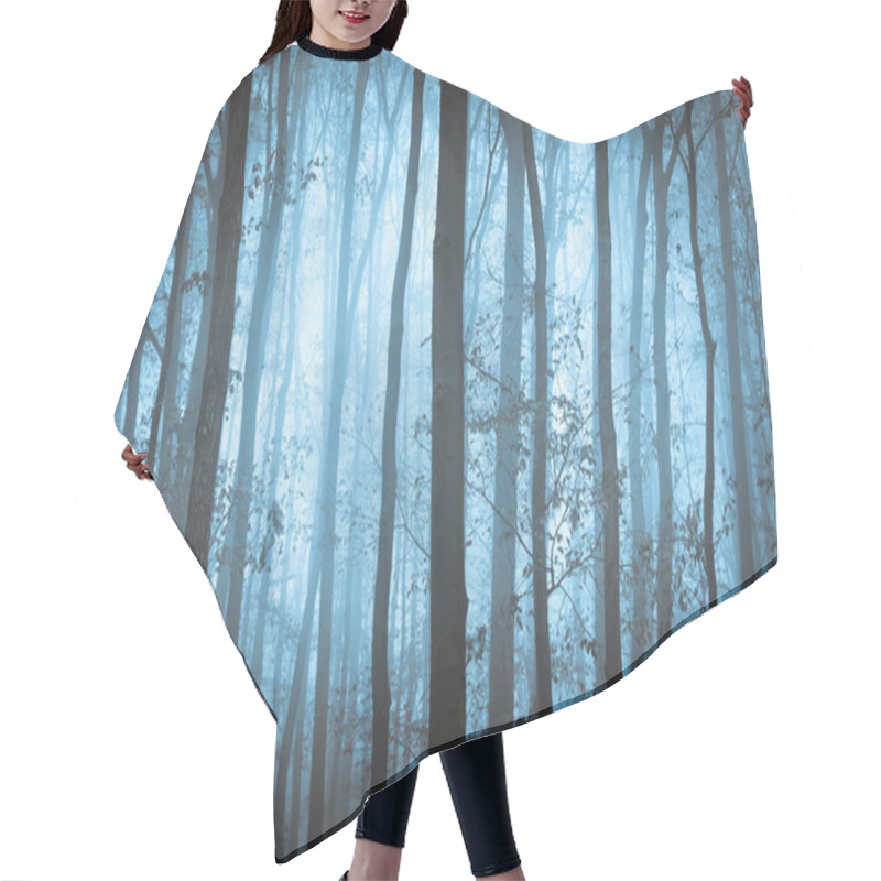 Personality  Dark Blue Spooky Forrest With Trees In Fog Hair Cutting Cape