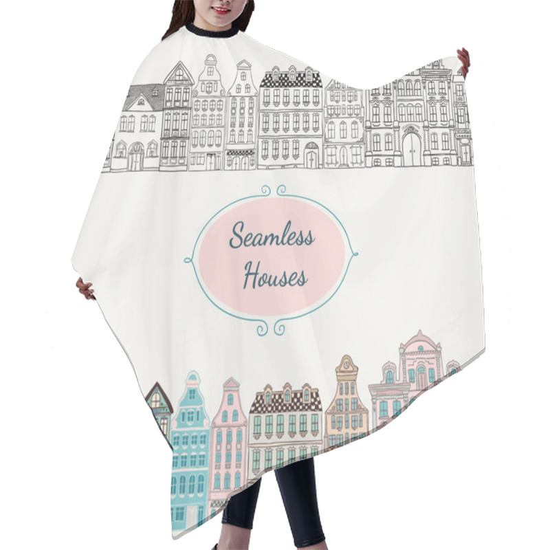 Personality  Vector Seamless Old Styled Houses Hair Cutting Cape