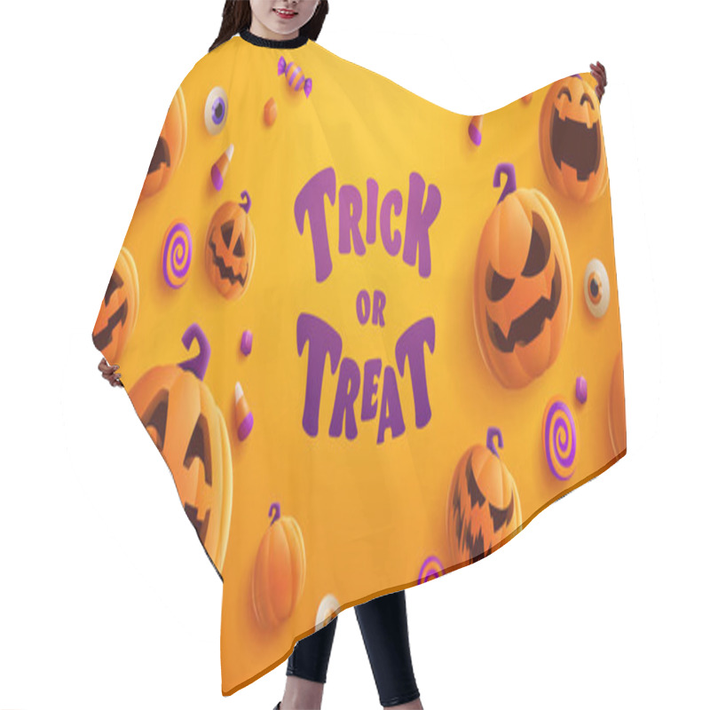 Personality  Trick Or Treat. Group Of 3D Illustration Jack O Lantern Pumpkin On Treat Or Trick Fun Party Celebration Background Design. Hair Cutting Cape