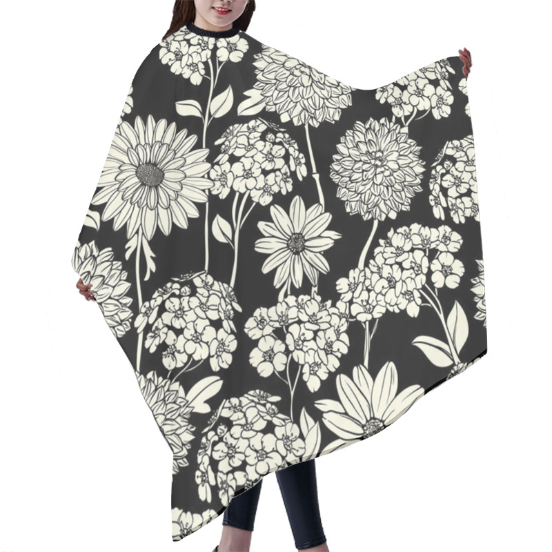 Personality  Black And White Floral Seamless Pattern Hair Cutting Cape