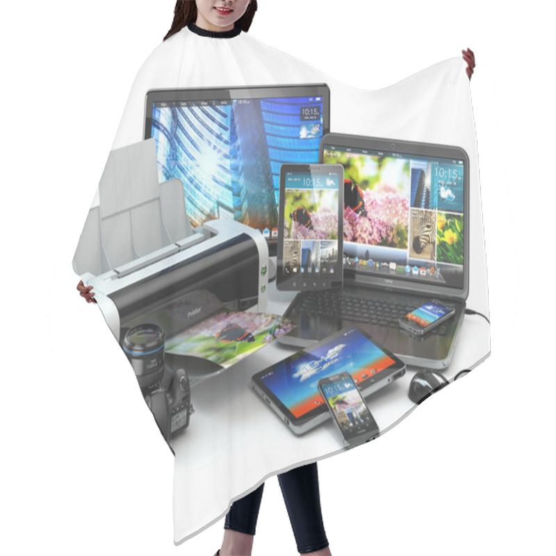 Personality  Computer Devices. Mobile Phone, Laptop, Printer, Camera And Tabl Hair Cutting Cape