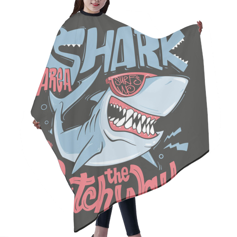 Personality  Shark T-shirt Surf Print Design, Vector Illustration. Hair Cutting Cape