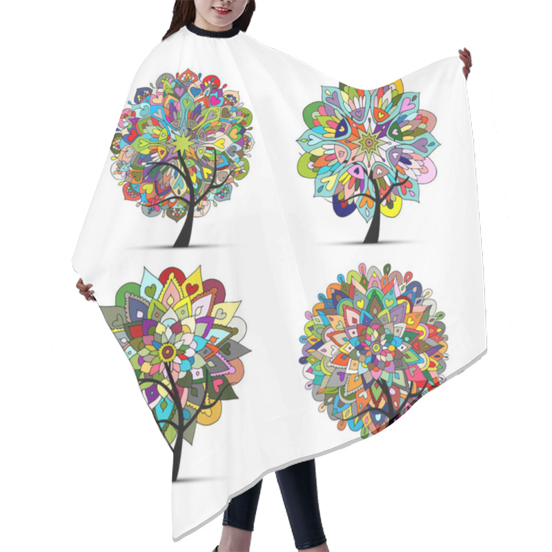 Personality  Mandala Tree Set, Floral Sketch For Your Design Hair Cutting Cape