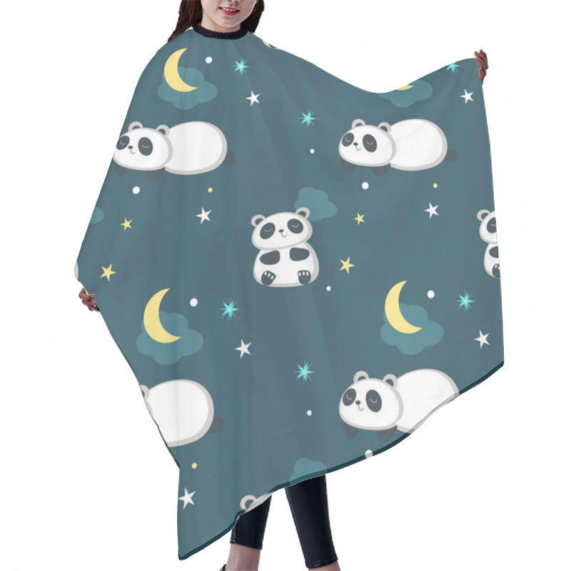 Personality  Vector Seamless Pattern With Cute Little Panda Hair Cutting Cape